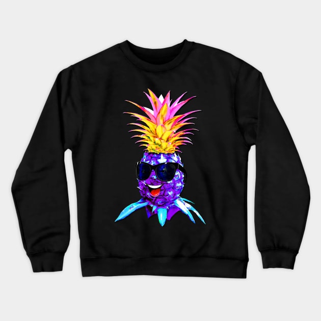 Pineapple Ultraviolet Happy Dude with Sunglasses Crewneck Sweatshirt by BluedarkArt